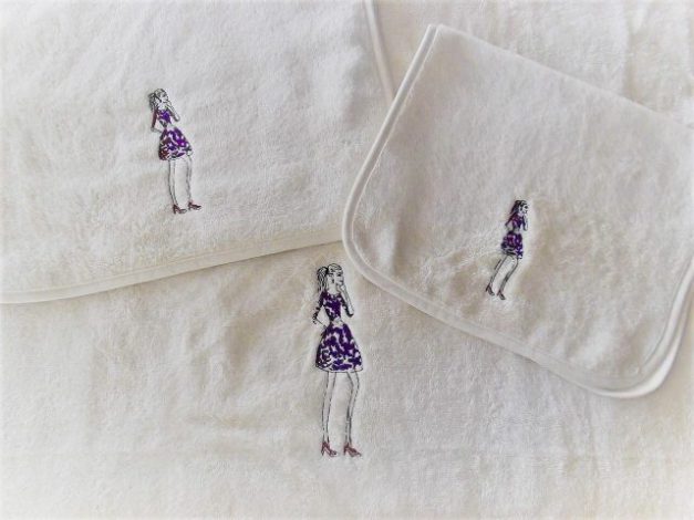 Girl in Purple Embroidered Towel Set