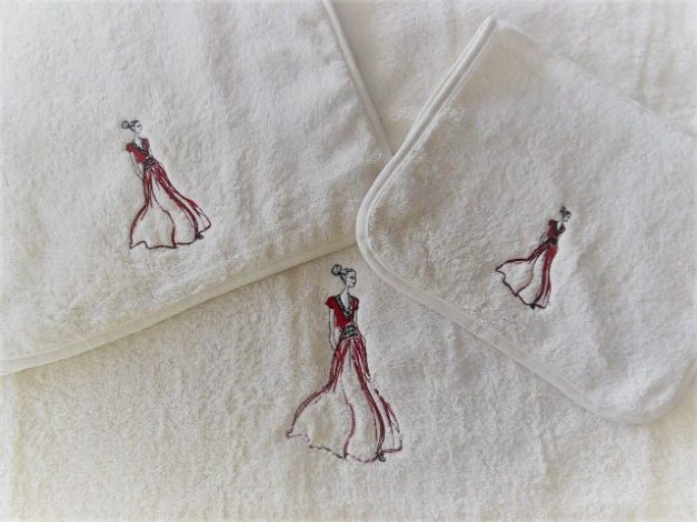 Girl in Red Embroidered Ivory Towel Sets