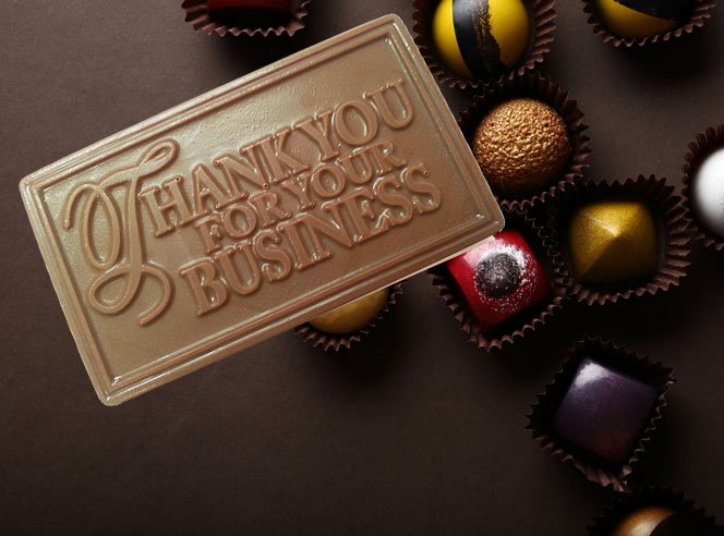 An image of Chocolate bar which says Thank You for YOur Business, Best Chocolate Business Promotional Idea Gift